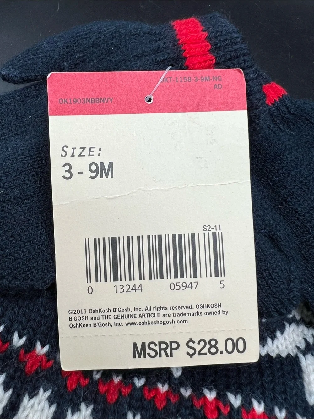 NWT Oshkosh Knit Hat Mittens Size 3-9 Months Ear Flaps Blue Fair Isle